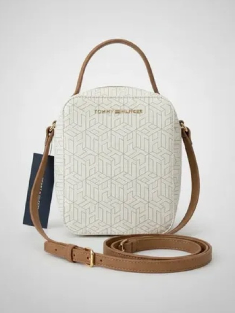 Tommy Hilfiger White and Tan Crossbody Bag with Textured Design